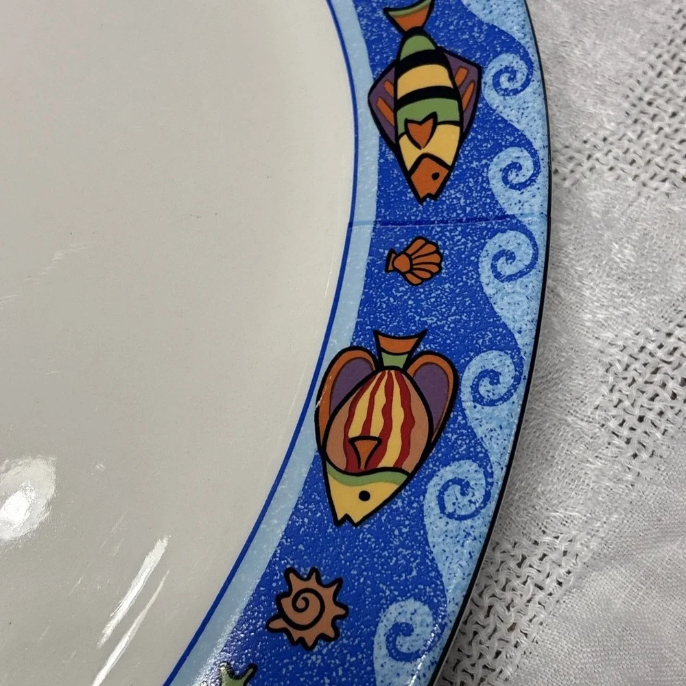 Sango Pisces Fish in Blue Ocean Oval Serving Platter Designed By Sue Zipkin